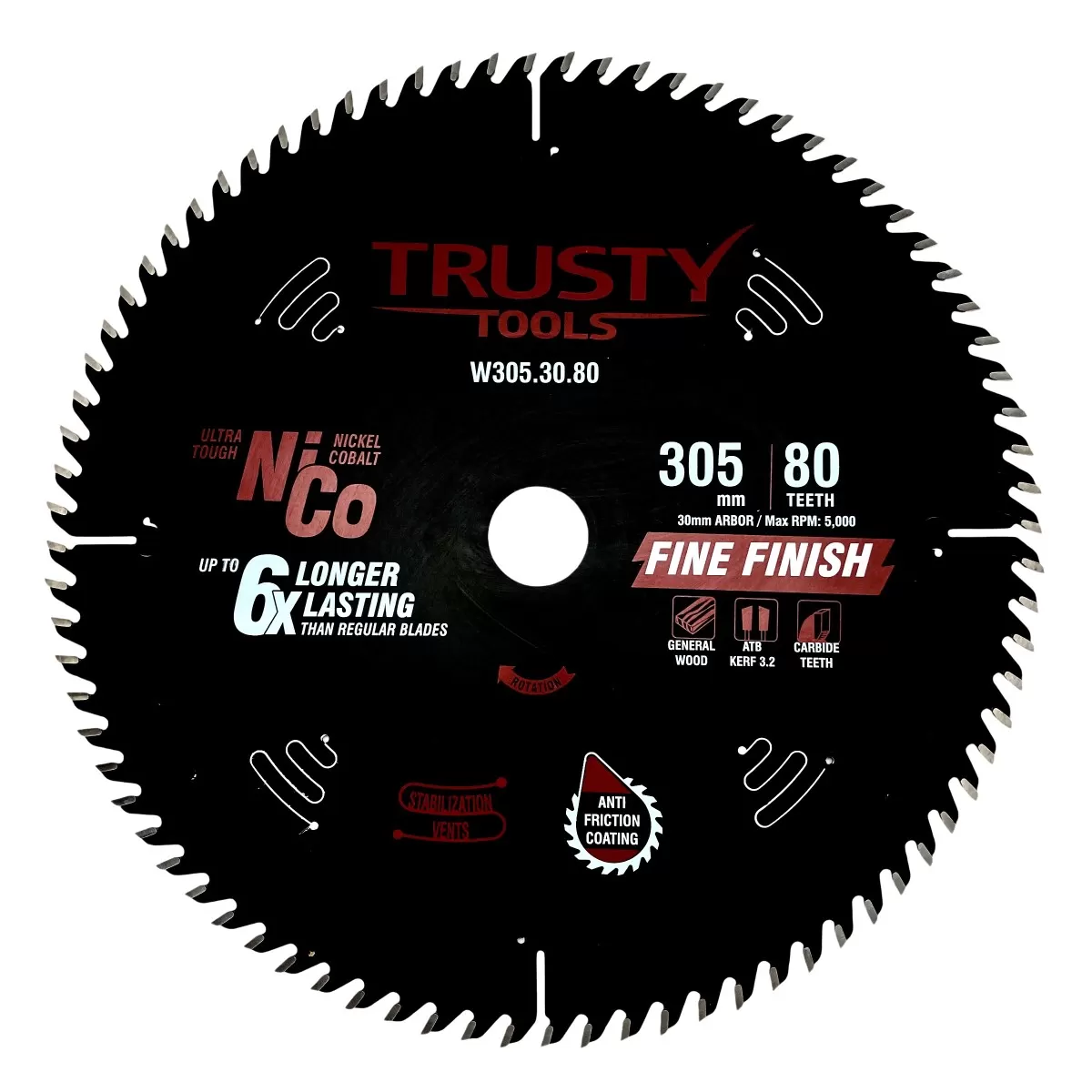 Диск пильный Trusty-Tools Fine Finish по дереву 305х30 80T
