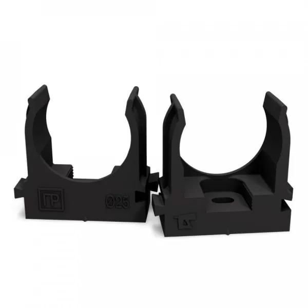 Крепеж-клипса для труб для монтажного пистолета черная в п/э d25 мм (100шт/700шт уп/кор) Промрукав