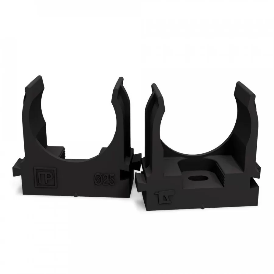 Крепеж-клипса для труб для монтажного пистолета черная в п/э d25 мм (100шт/700шт уп/кор) Промрукав