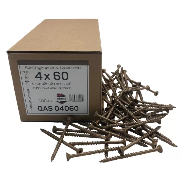 Фасадные саморезы QAS 4х60 коричневые (400 шт)