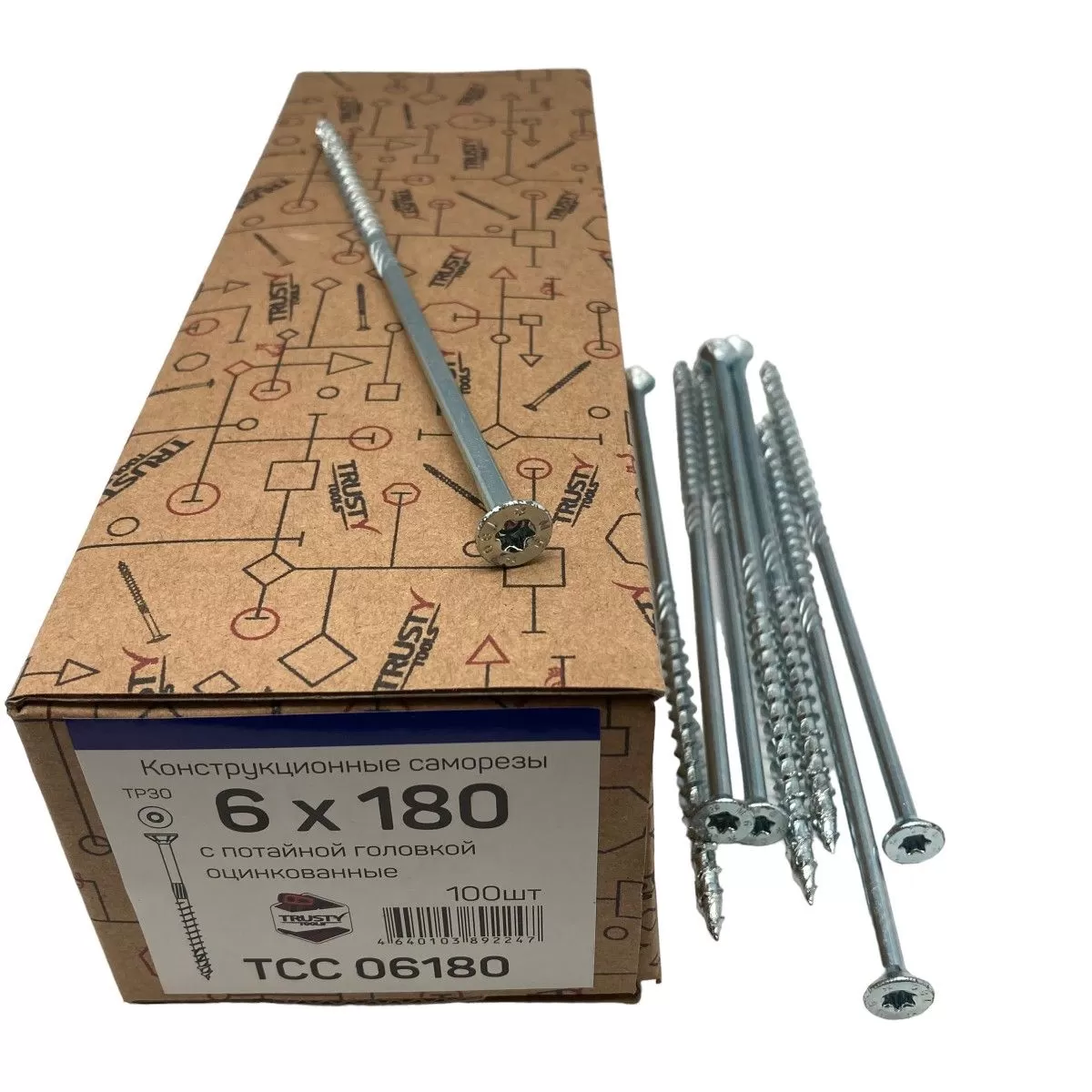 Конструкционные саморезы TCC 6х180 потайные (100 шт)