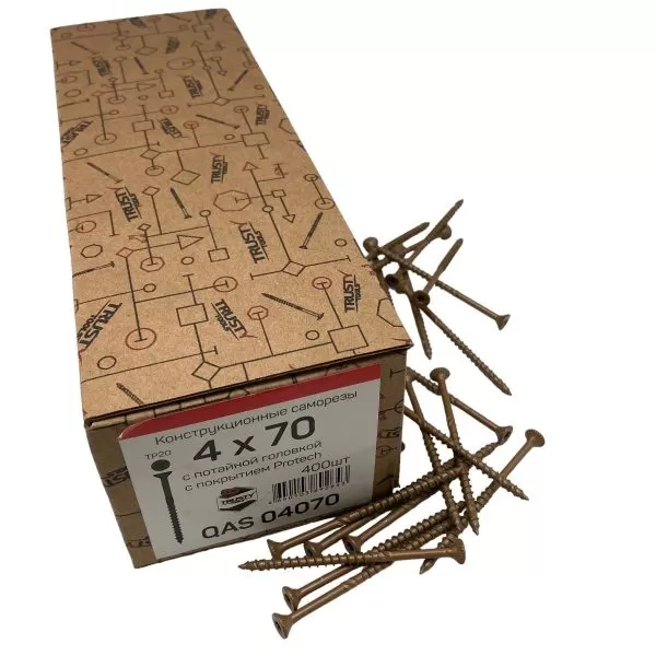 Фасадные саморезы QAS 4х70 коричневые (400 шт)