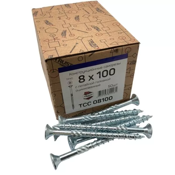 Конструкционные саморезы TCC 8х100 потайные (50 шт)